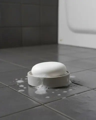 Rice Water Shampoo Bar i et æstetisk og rent miljø. Viser en molekylærbiologisk udviklet hårvask uden parfume, æteriske olier og plastikemballage.