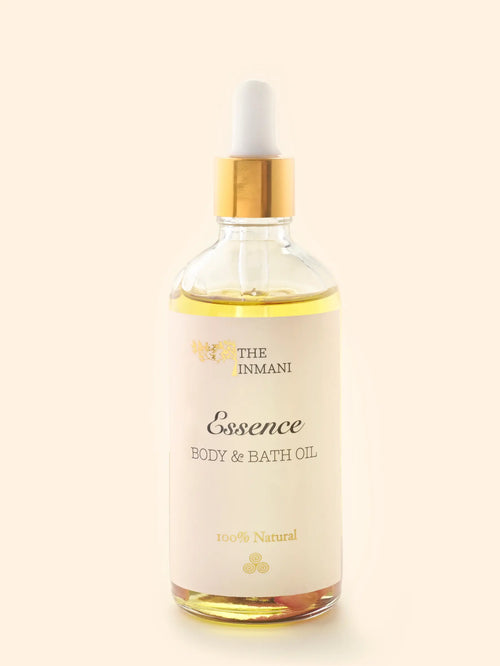 THE INMANI ESSENCE Kropsolie i glasflaske. En opstrammende og regenererende kropsolie med frankincense til tør og moden hud.
