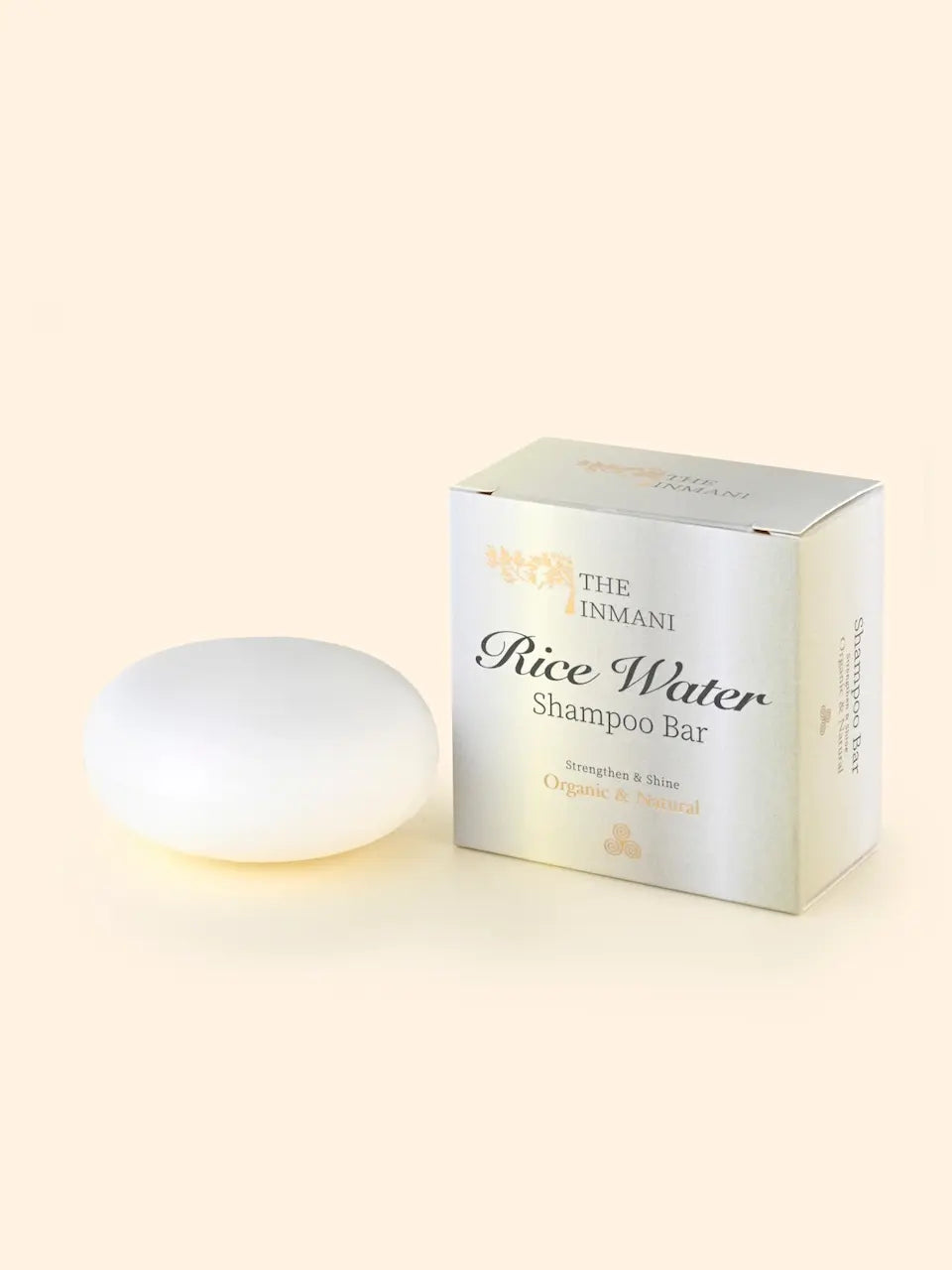 THE INMANI Rice Water Shampoo Bar. En parfumefri og sulfatfri shampoo bar, der renser skånsomt og styrker svagt hår med aminosyrer fra ris.