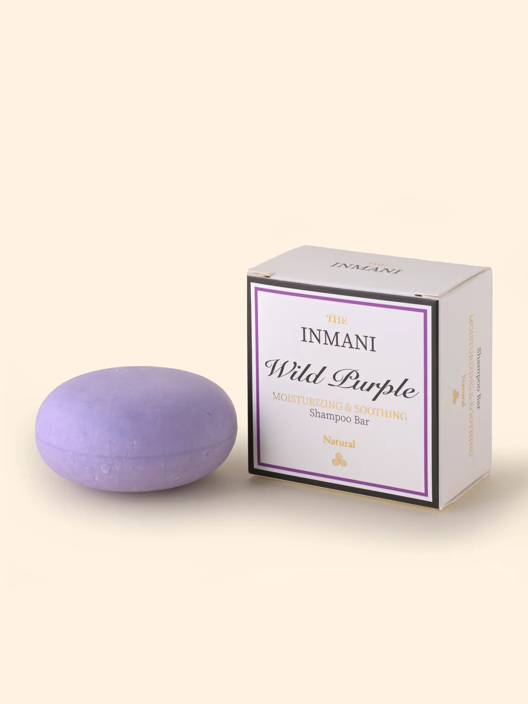 THE INMANI Wild Purple Shampoo Bar. En sulfatfri, fugtgivende shampoo bar til krøllet og tørt hår, godkendt til Curly Girl Method.